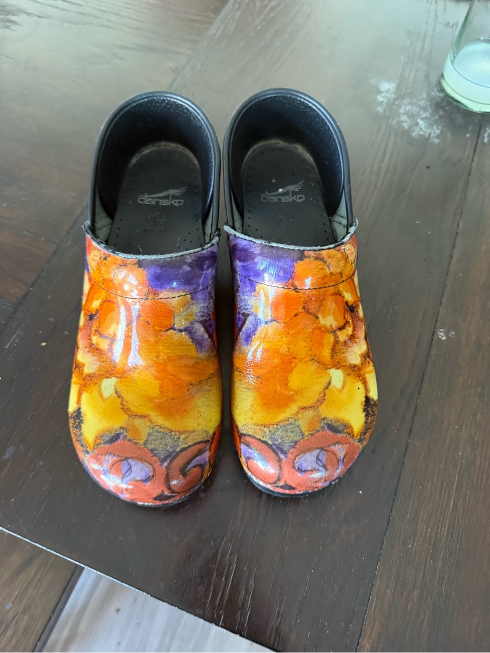 Dansko Orange & Purple Floral Slip-On Clogs size 10